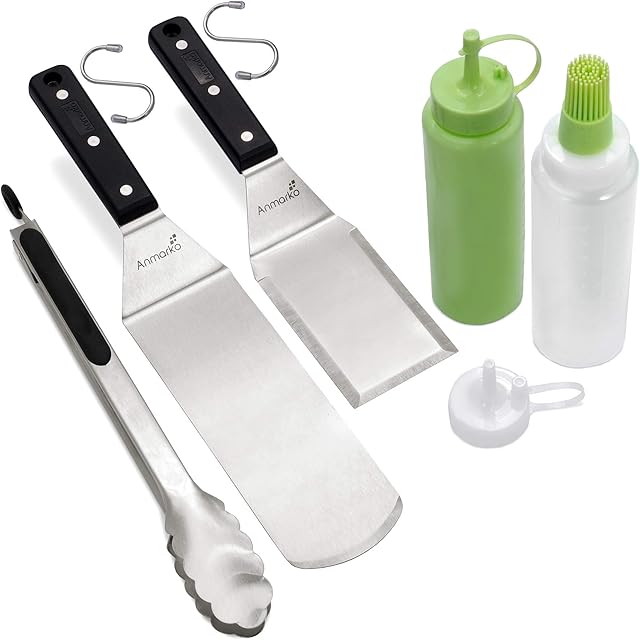 Anmarko Metal Spatula Set of 4 - Griddle Accessories kit - Grill Flat Spatula Pancake Flipper Hamburger Turner - Metal Utensil Great for BBQ Grill Flat Top Cast Iron Griddle