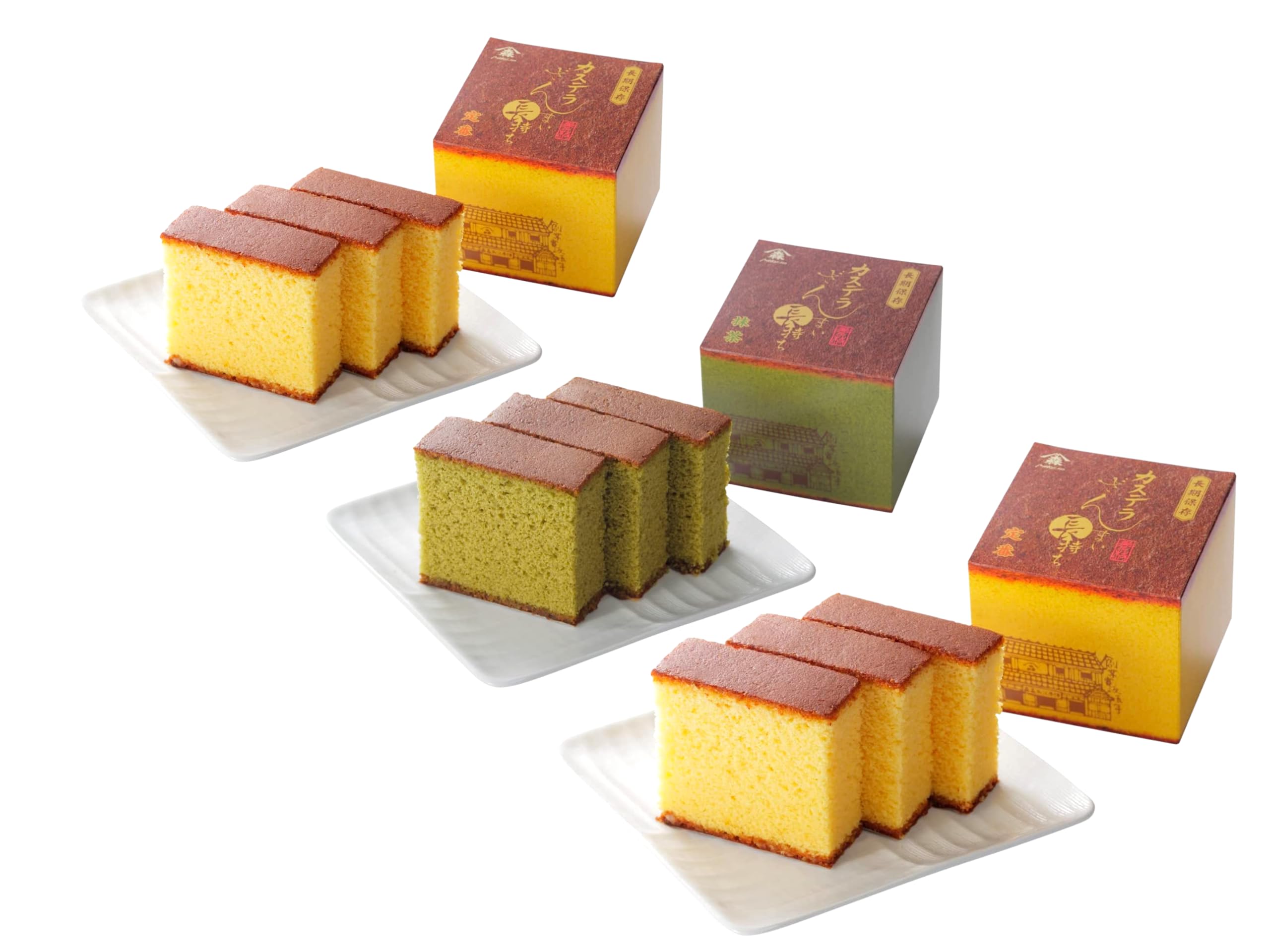 菓秀苑森長 カステラざんまい 長持ち（三箱） 定番×２、抹茶×１