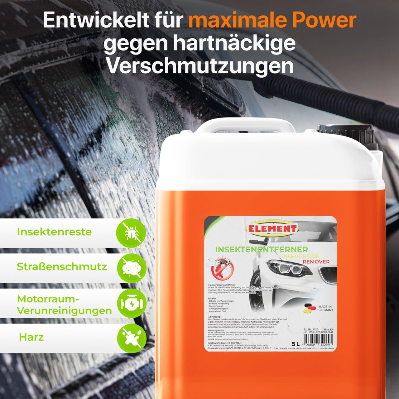 Element Insektenentferner & Schmutzlöser | 5 Liter | Insect & Dirt Remover | Material- und lackschonend | Insektenreiniger Auto KFZ
