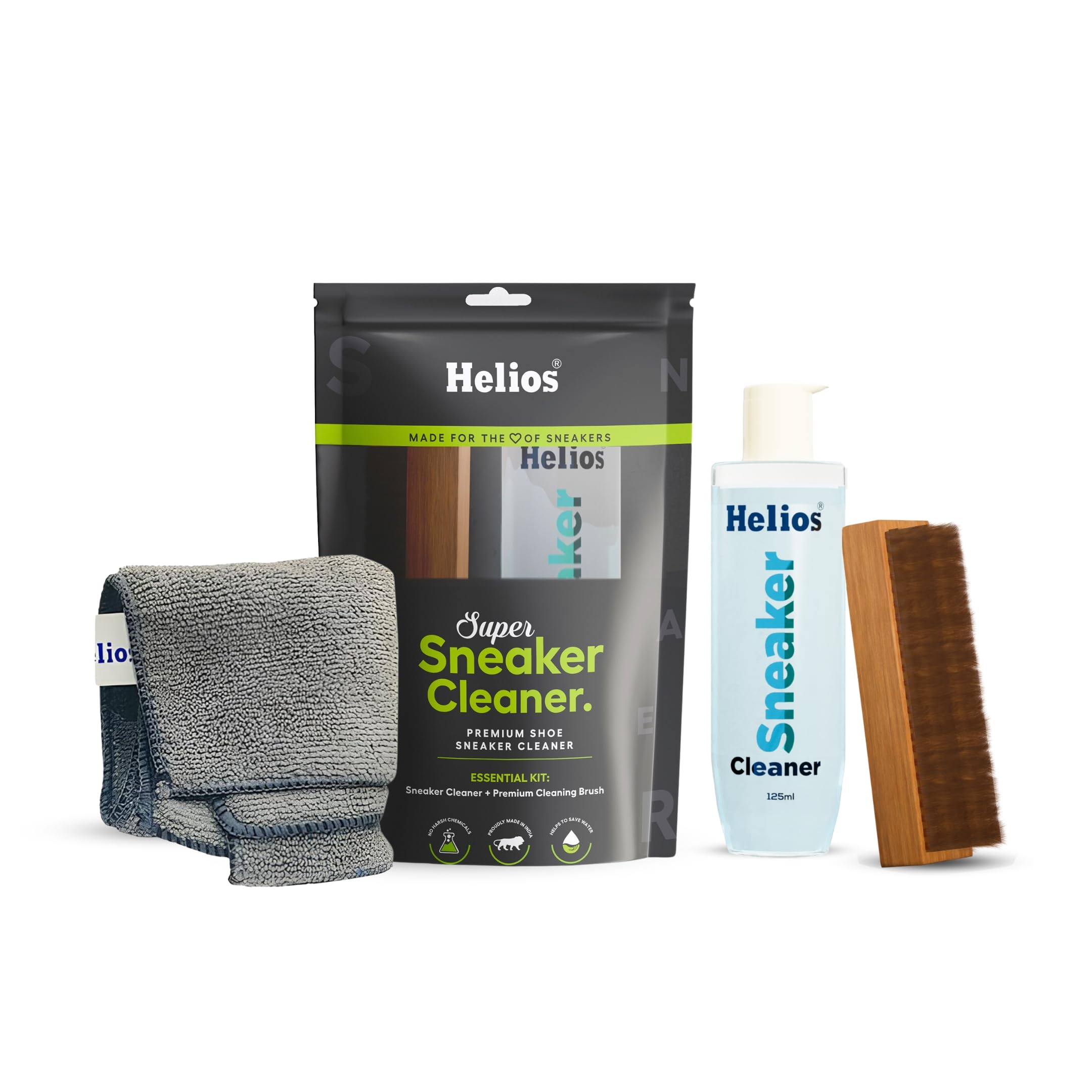 Helios Super Sneaker Cleaner Kit 125 ml with Microfiber Cleaning Cloth | Shoe Cleaning Kit with Microfiber Towel | Shoes Cleaner | Shoe Cleaning Solution with All Purpose Shoe Brush (B0CKFFXQ9B) Amazon Price History, Amazon Price Tracker