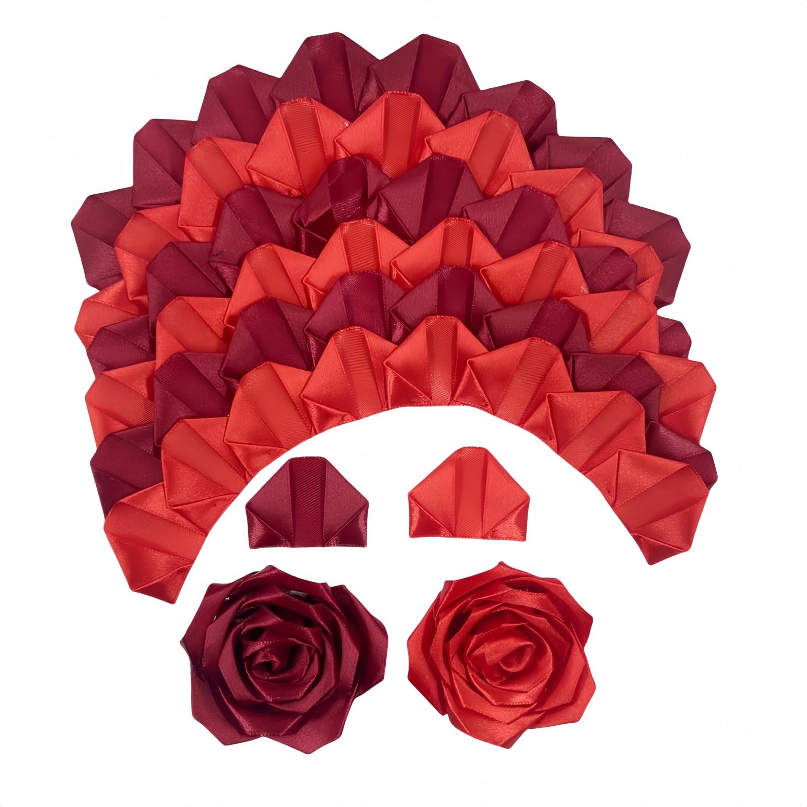200Pcs Premade Ribbon Rose Petals for Florist Crafting Ramos Forever Flower Bouquets,Floral Petalos De Rosas Eternas Flower Arrangements Supplies (Red Series(100 Red+100Wine))-image-9
