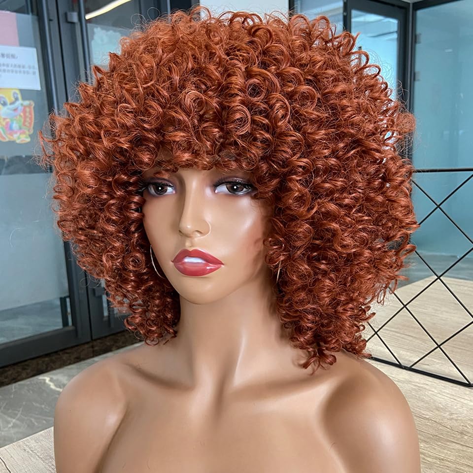 YEESHEDO Afro Curly Copper Brown Wig for Women Men Shoulder Length Kinky Curly Heat Resistant Synthetic Full Hair Wigs for Daily Cosplay Halloween - Image 3