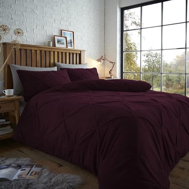 GC GAVENO CAVAILIA Luxury Teddy Purple Pintuck Duvet Cover Double 3 Pieces Pinch Pleat Bedding Double Duvet Cover Set