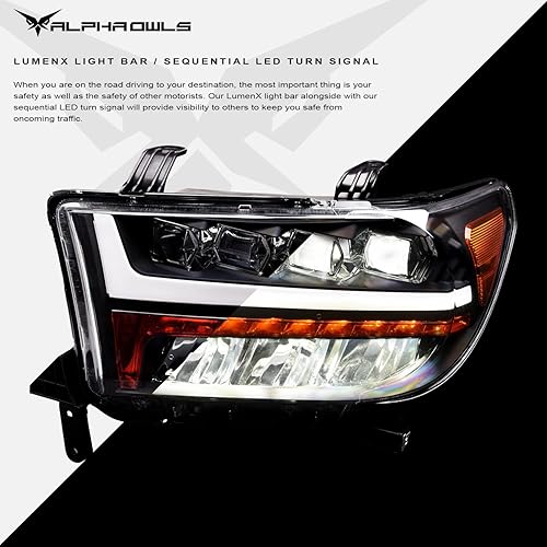 Miniatura 4 de Alpha Owls 7180116 Quad-Pro Series - Faros delanteros con proyector LED completo con barra de luz LED blanca y señal secuencial, ámbar negro para