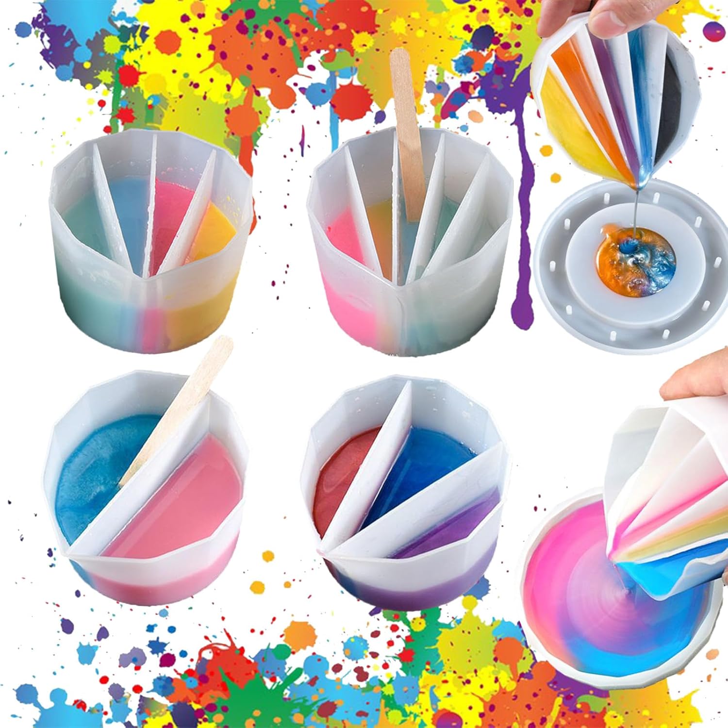 8-teiliges Split Cup Set Für Paint Pouring - Silikon Gießbecher Mit Trennwänden