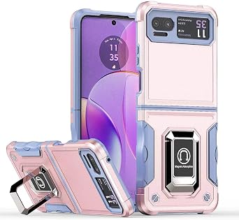 for Motorola Razr 2023 Case - Dual Layer Armor with Ring Holder Kickstand, Shock Absorbing Hard Rubber Protective Defender - Rose Gold
