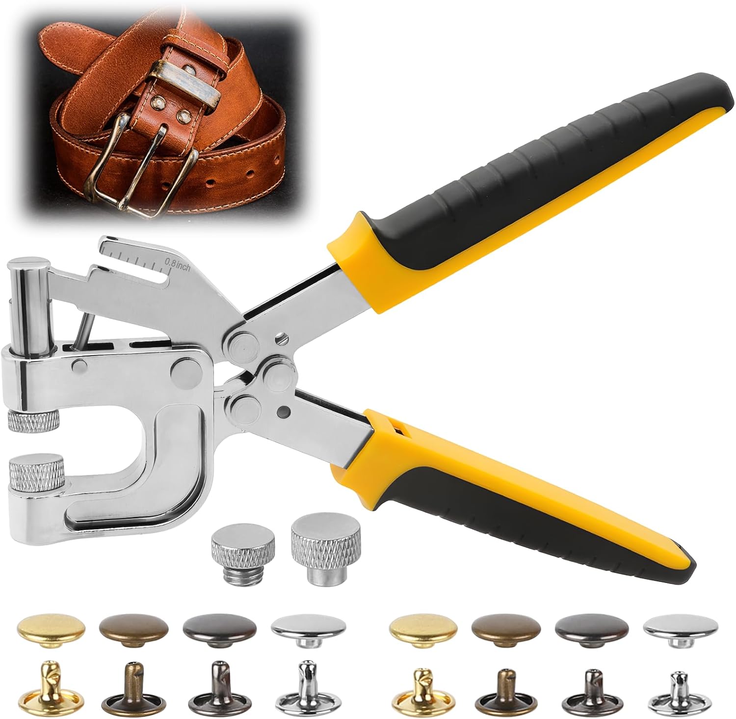 Leather Rivets Press Tool Kit – 320 Sets 4 Colors 2 Sizes Double Cap Rivets and Rivets Installation Pliers with Leverage Design & Non-Slip Handle for Leather, Fabric, Clothing, Leathercraft Repair