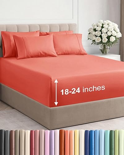 Juego de sábanas de tamaño California king, transpirables, refrescantes, con esquinas extraprofundas de 18-24 pulgadas, de ajuste fácil y seguro,