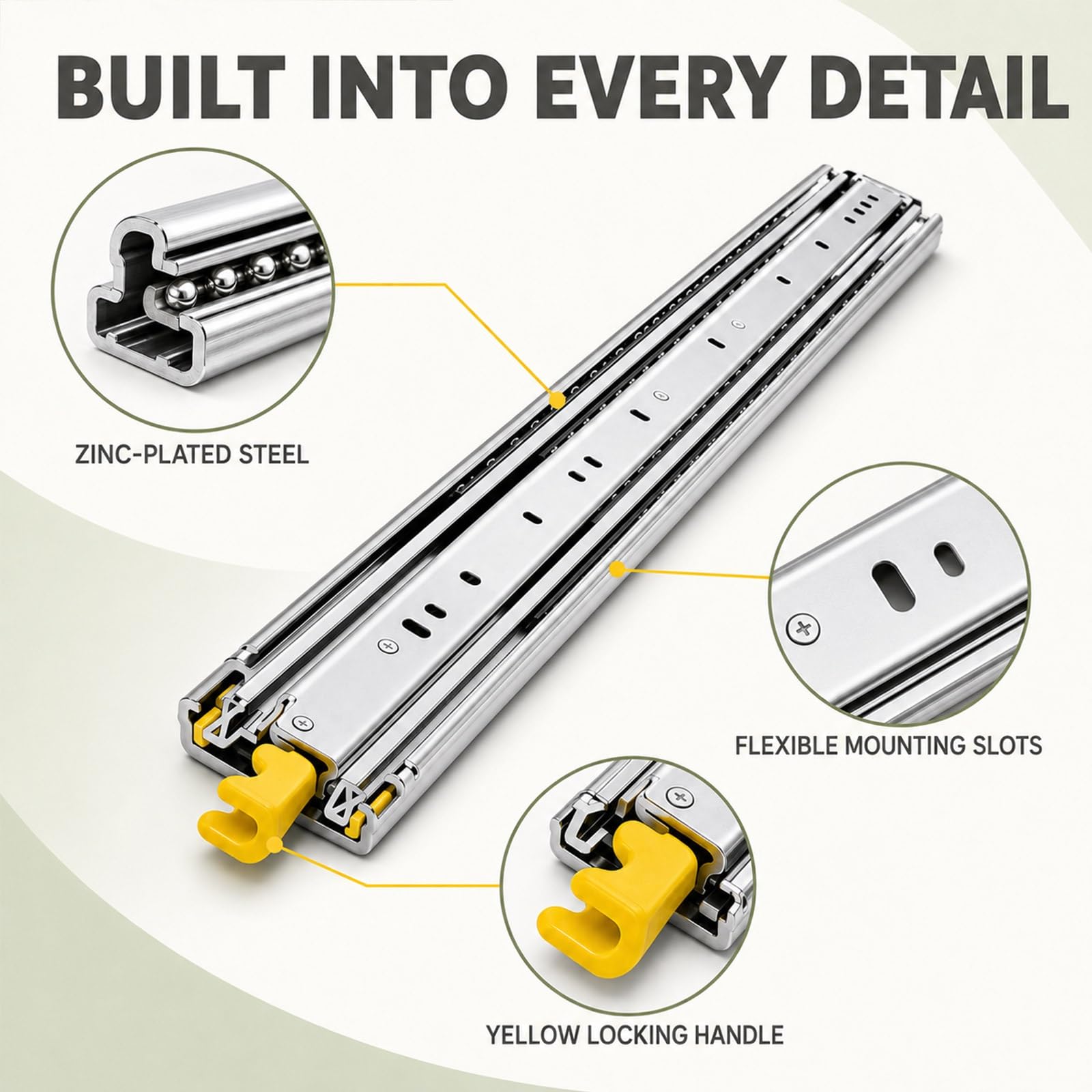 Guide Cassetto Pesanti 500 lbs Estrazione Totale con Blocco | Binari Laterali con Cuscinetti per Cassette Attrezzi Armadi Camper e Applicazioni Industriali 1 Paio