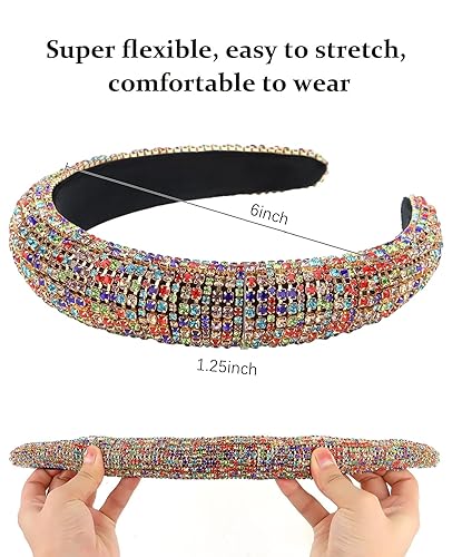 Miniatura 6 de Wecoe Diadema de diamantes de imitación para mujeres y niñas, diadema gruesa acolchada con purpurina brillante AB diamantes de imitación diadema