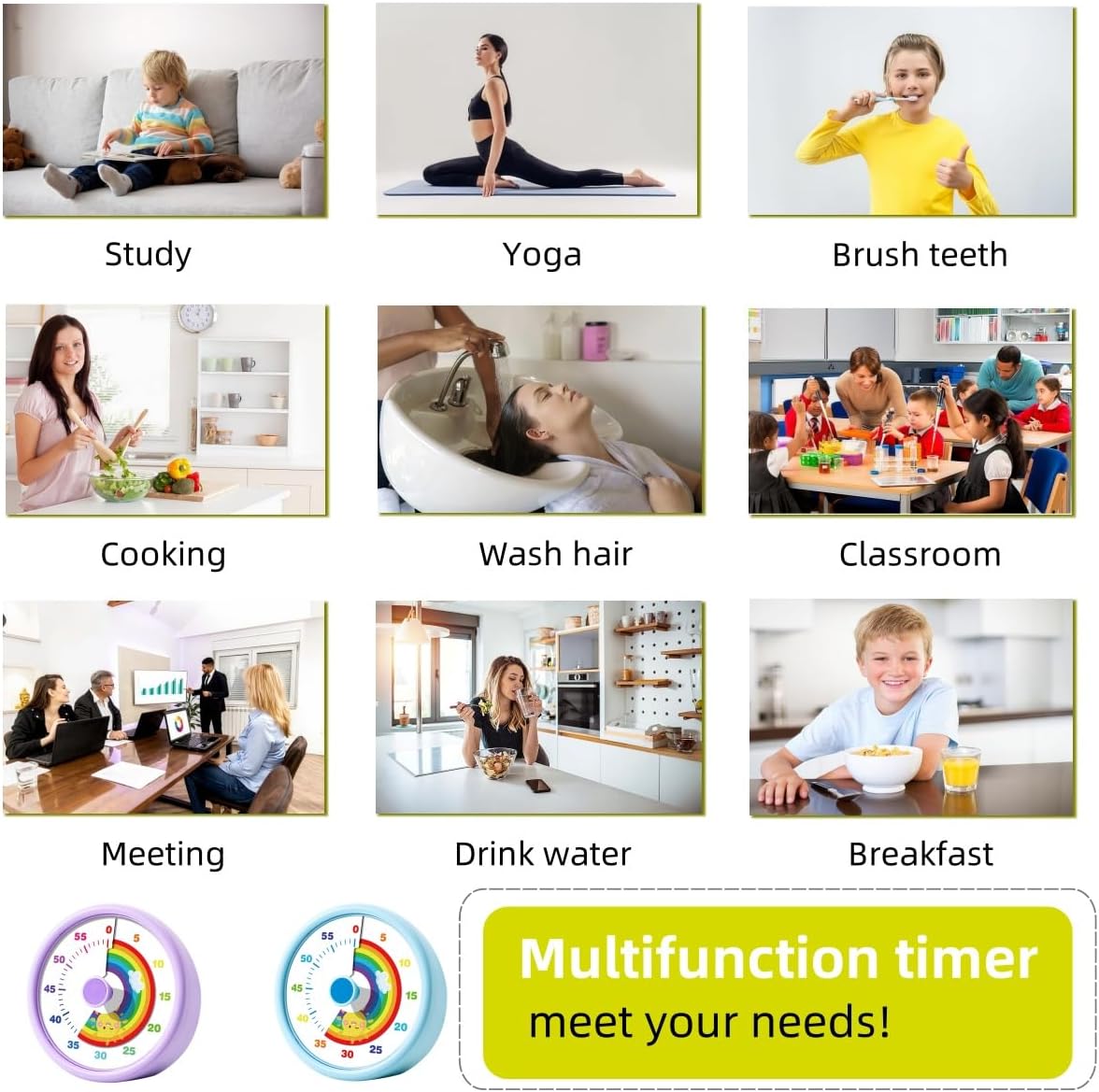60-Minute Visual Timer for Kids, Visual Countdown Timer for Classroom, Home, Kitchen, School, Work, Kids Timer with Rainbow, Pomodoro Time Management, Non-Ticking (Blue)
