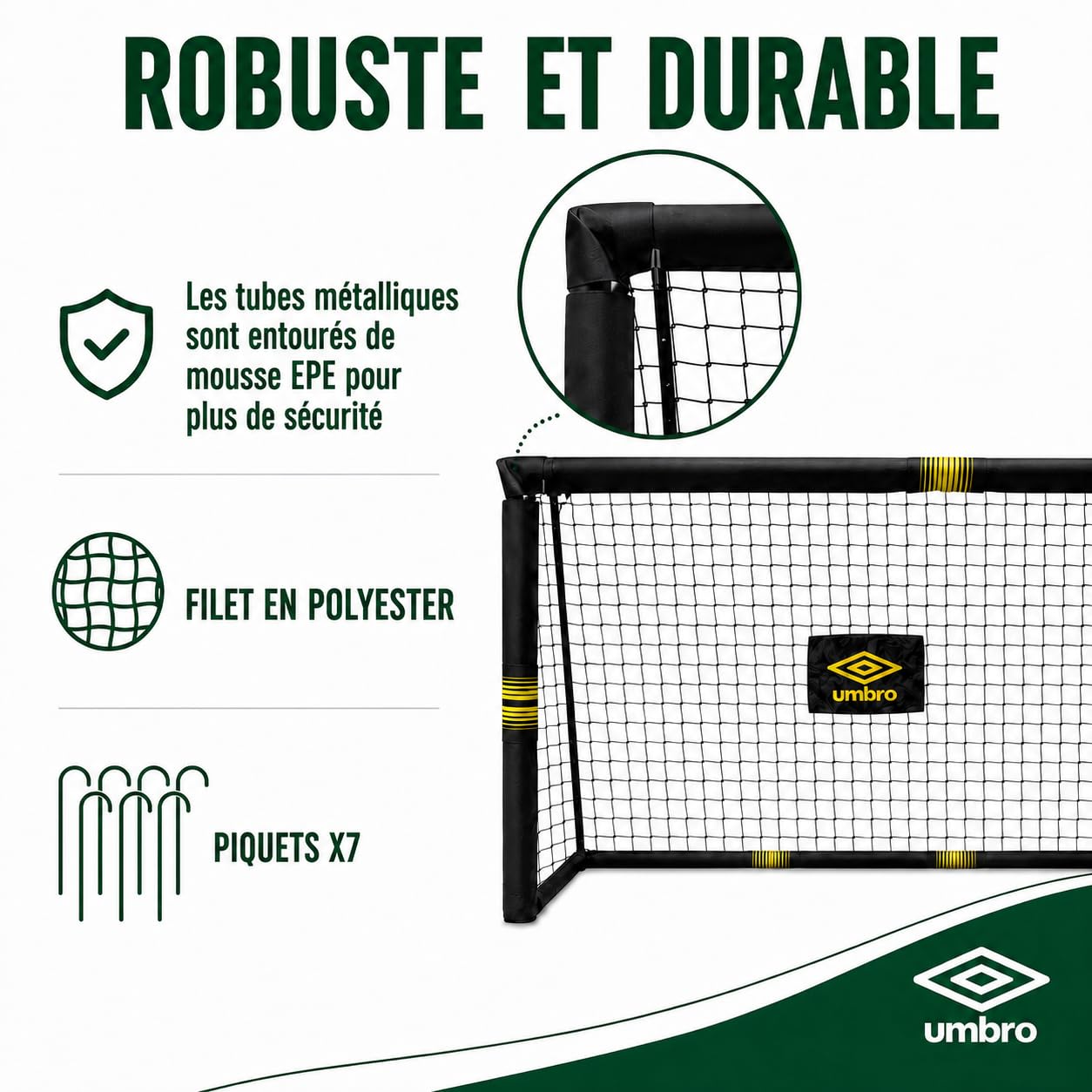 Umbro Cage de Foot - But de Foot Enfant - Kit Entrainement Football pour Enfants et Adultes - Cage Foot Exterieur et Interieur - Montage Rapide - Noir/Jaune