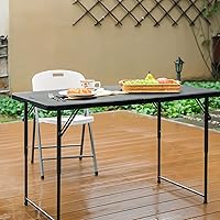Vista 2 de Mesa plegable de 1,2 m portátil de plástico resistente plegable por la mitad mesa de uso múltiple pequeña para interiores y exteriores de altura