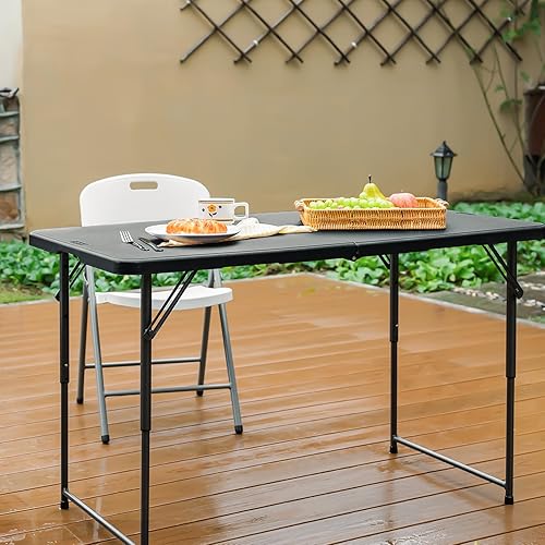 Miniatura 2 de Mesa plegable de 1,2 m portátil de plástico resistente plegable por la mitad mesa de uso múltiple pequeña para interiores y exteriores de altura