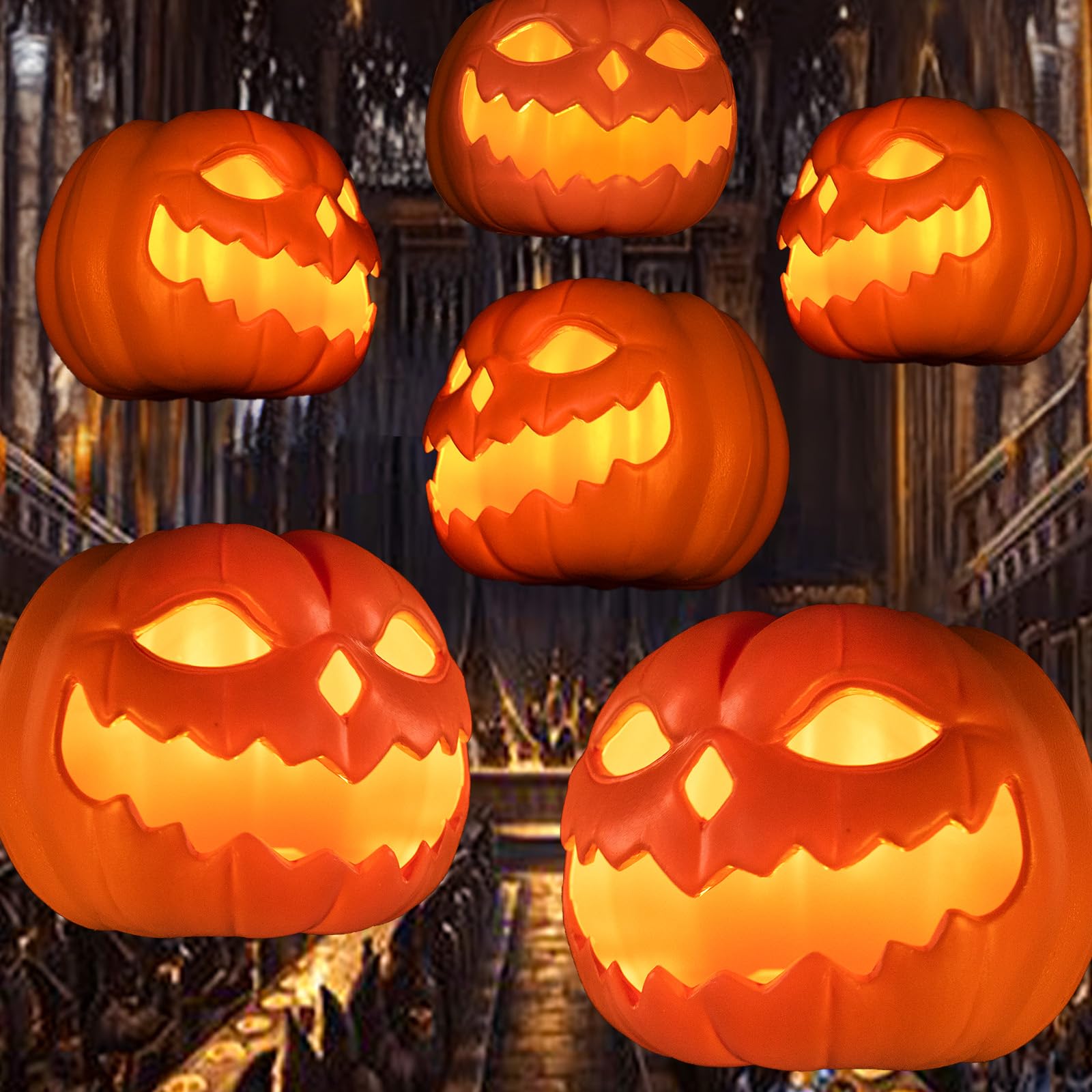 Citrouilles LED flottantes Halloween : lot de 6 suspensions lumineuses sans danger pour enfants