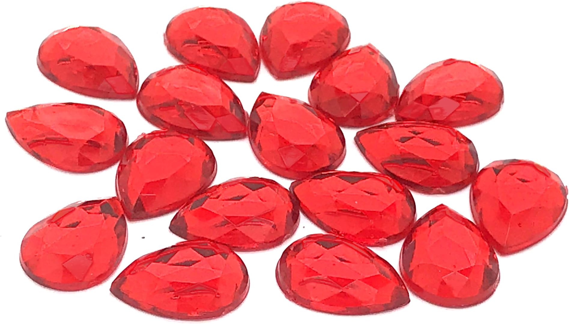 Pack of 50 - EIMASS Acrylic Flat Back Teardrop Shape Gems - Pear Shape Glue On Crystals - Flat Back Teardrop Rhinestones (Siam Red 18x25mm)