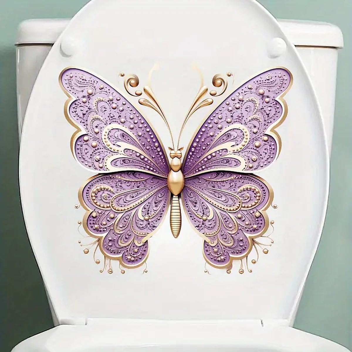 Noble Butterfly Toilet Cover Sticker Decals,Flower Leaf Bird Waterproof Toilet Lid Tank Seat Decals Cistern Self-Adhesive Bathroom Wall Sticker