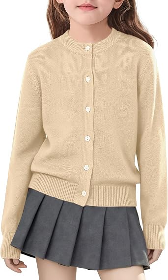 Girls Cardigan Sweater School Uniforms Toddler Long Sleeve Button Knit Solid Sweaters Tops
