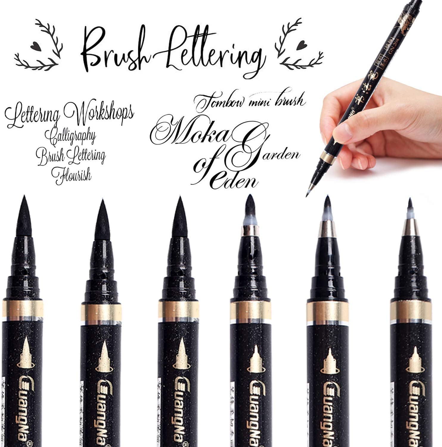 SYOSI 6 Pcs Calligraphy Pens Caligraphy Beginners Set Refill Black Marker Brush Lettering Pens Hand Lettering Pens for Writing, Signature, Illustration, Design and Drawing, 4 Sizes