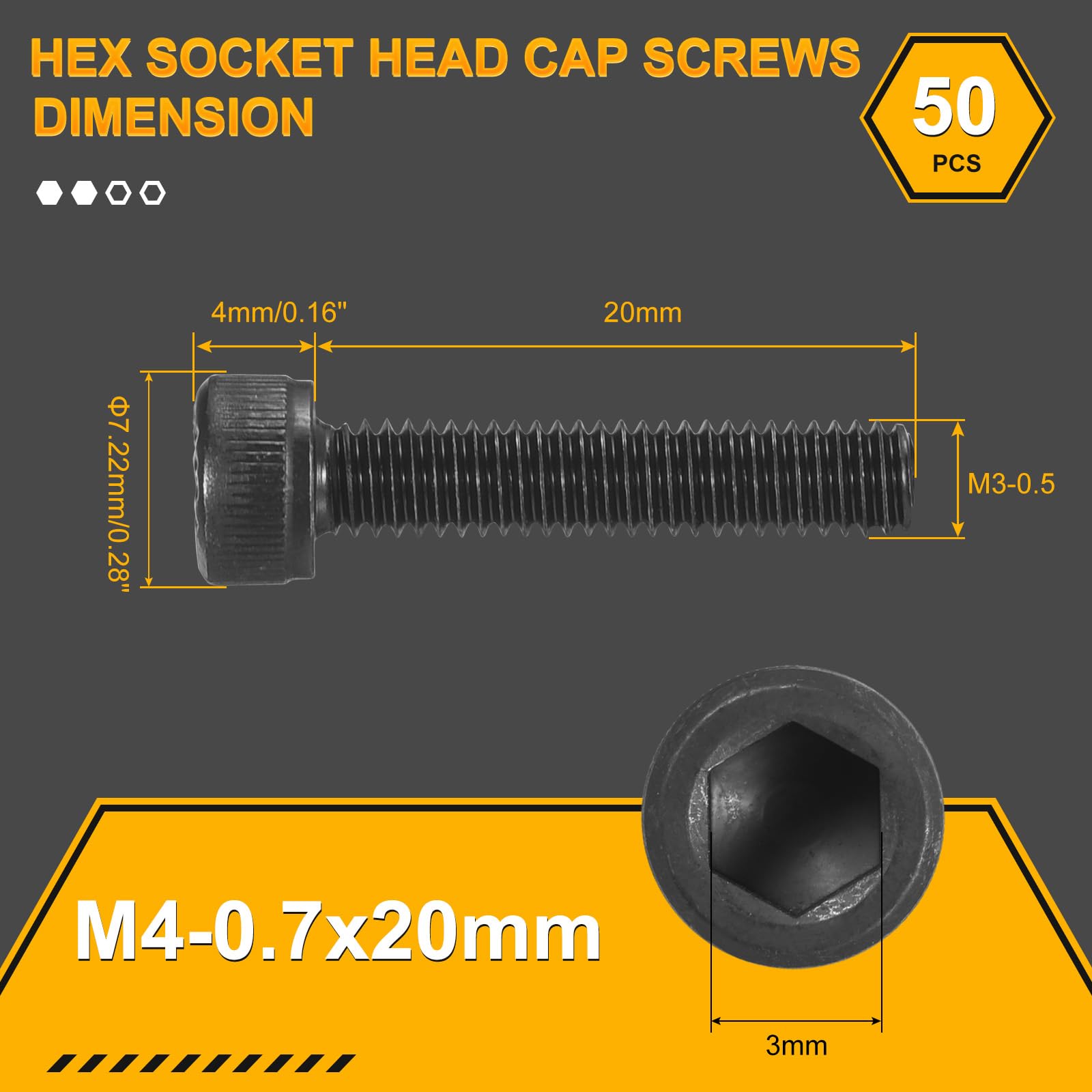 DTGN M4-0.7x20 Socket Head Cap Screws Bolts, 50Pack, Good for Road Bicycle Mountain Bike, Auto, Motorcycle - Image 2