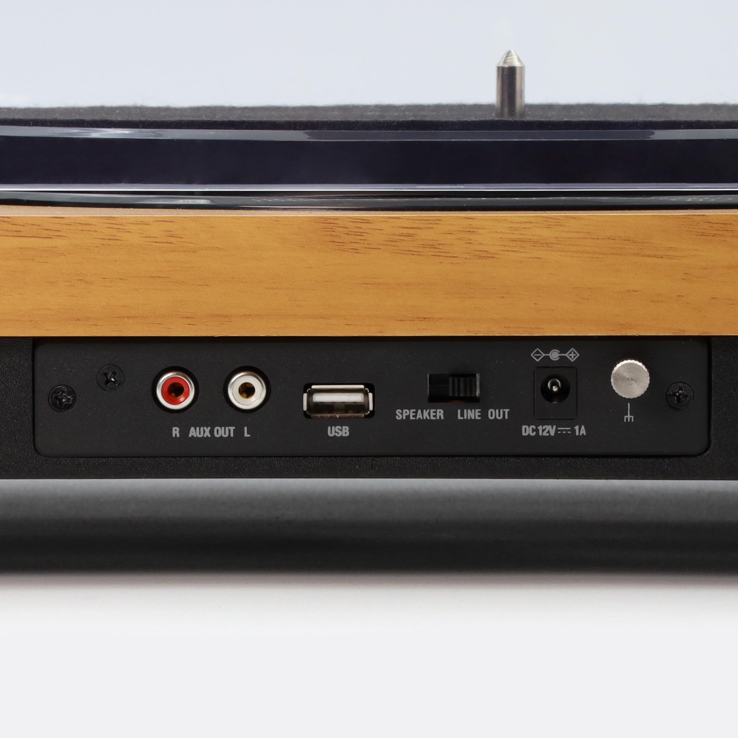 MOOOV 477361 Platine Vinyle Bluetooth avec Couvercle de Protection, Haut-parleurs Intégrés, Tourne Disque avec Enregistrement USB, Compatible 33/45/78 Tours, Sortie RCA, Effet Bois