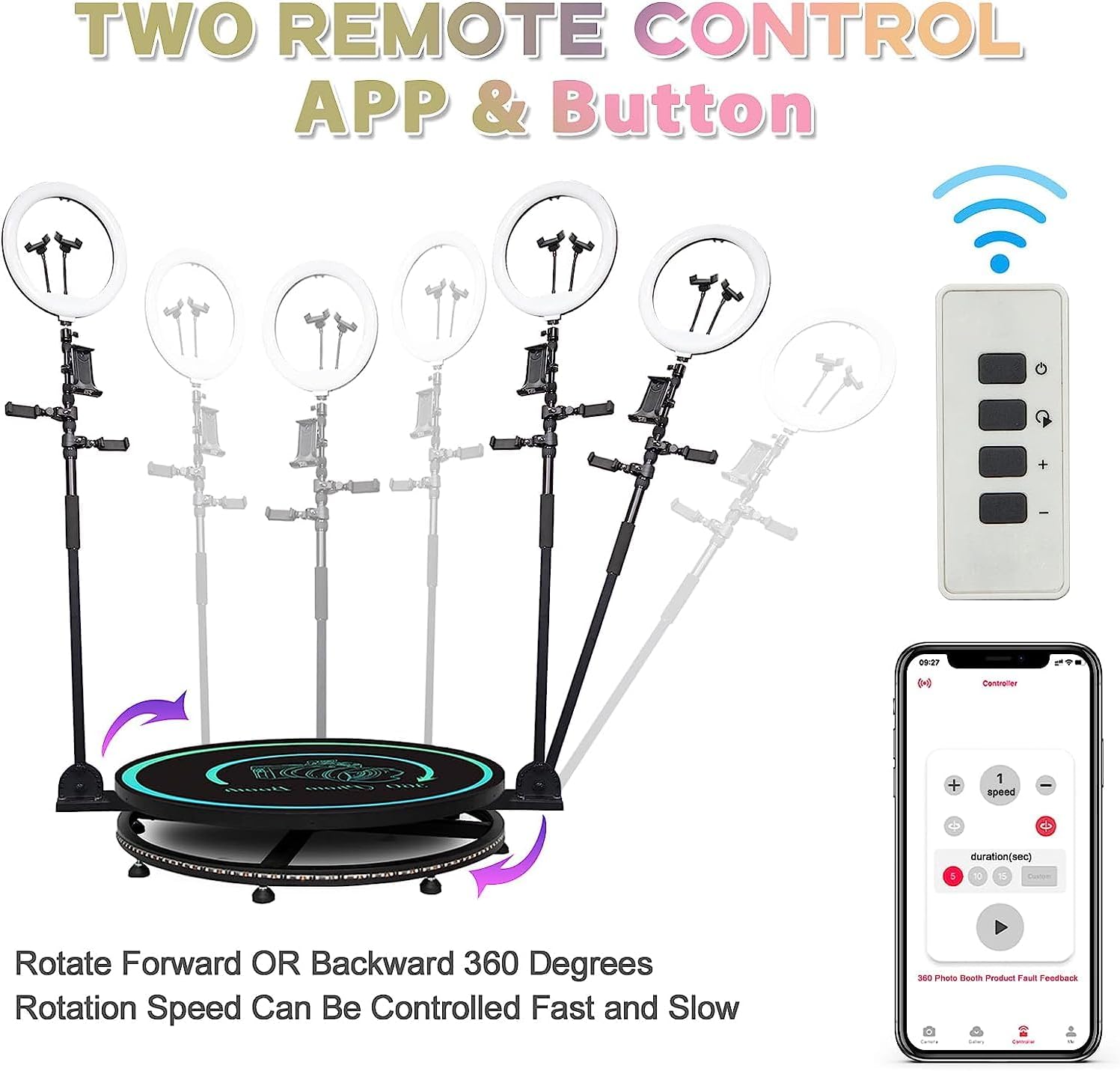 MWE 360 Photo Booth Machine for Parties with Flight Case,Logo Customization,Software APP Remote Automatic 360 Spin Camera Video PhotoBooth 100cm for 4-6 People(39.4"+Flight Case)