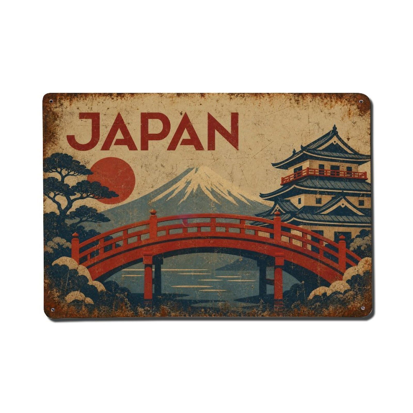 Huiyhb 8X12inch(20X30cm) Vintage Travel Japan Bridge Metal Tin Sign