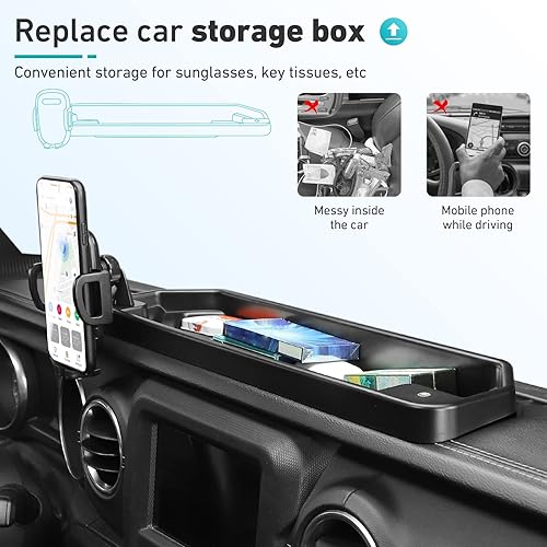 Miniatura 4 de CheroCar JL Soporte para teléfono con bandeja de taburete, accesorios interiores para Jeep Wrangler JL 2018-2022, se adapta a Jeep Gladiator JT