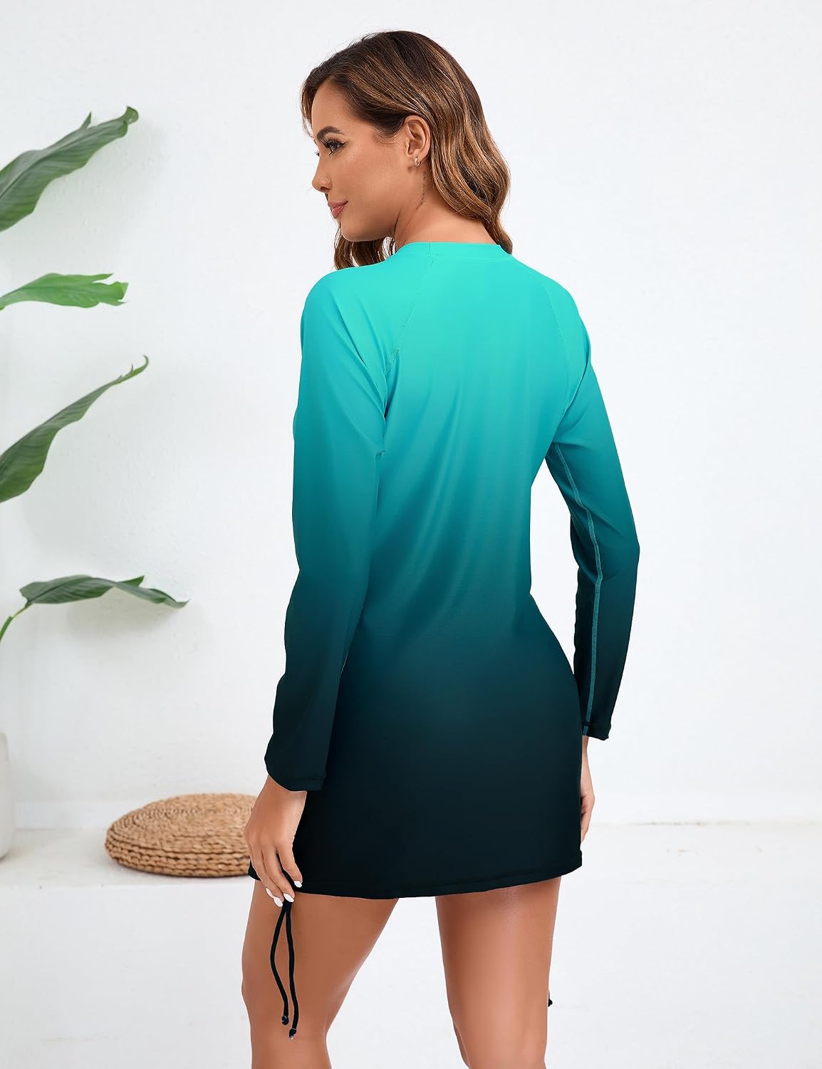 Halcurt Women's Long Sleeve Rash Guard Swim Shirt with Tie Drawstring UPF 50+ Sun Protection Swimsuit Top