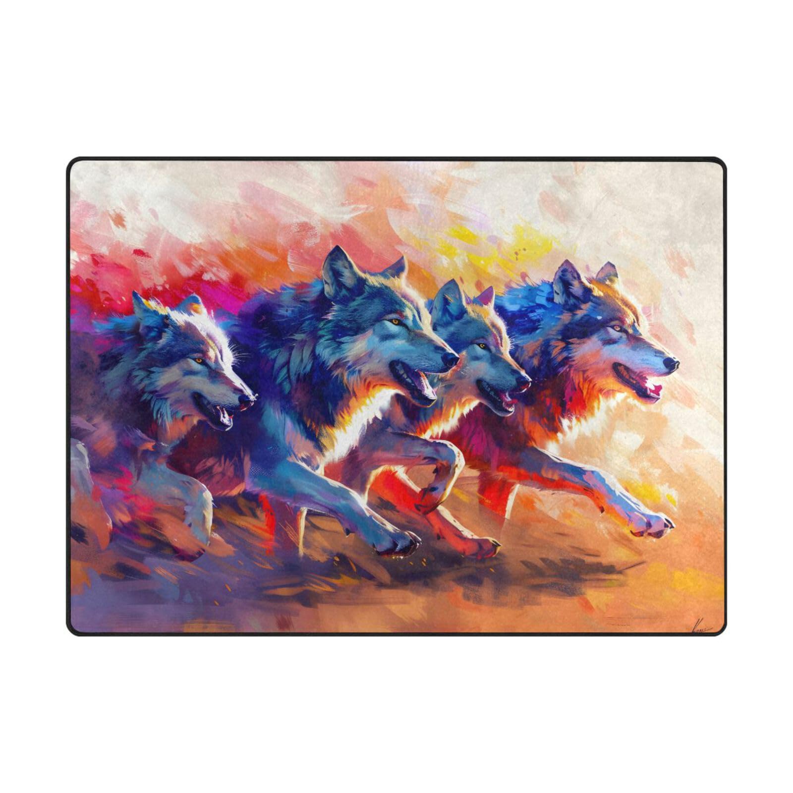 Tapis doux pour salon Mnsruu 203x147 cm fini les sols froids grâce aux loups