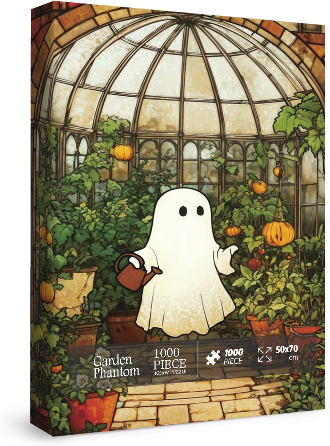 Vintage Pumpkin Garden Puzzles for Adults 1000 Pieces, Fall Cute Ghost Jigsaw Puzzles, Autumn Cartoon Art Puzzles