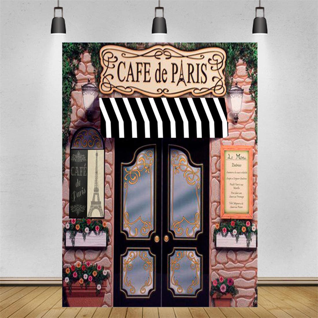 Photography Backdrop Cafe De Paris Retro Stone Coffee Store Eiffel Tower Pattern Custom Photo Studio Backgrounds for Wedding 150x100