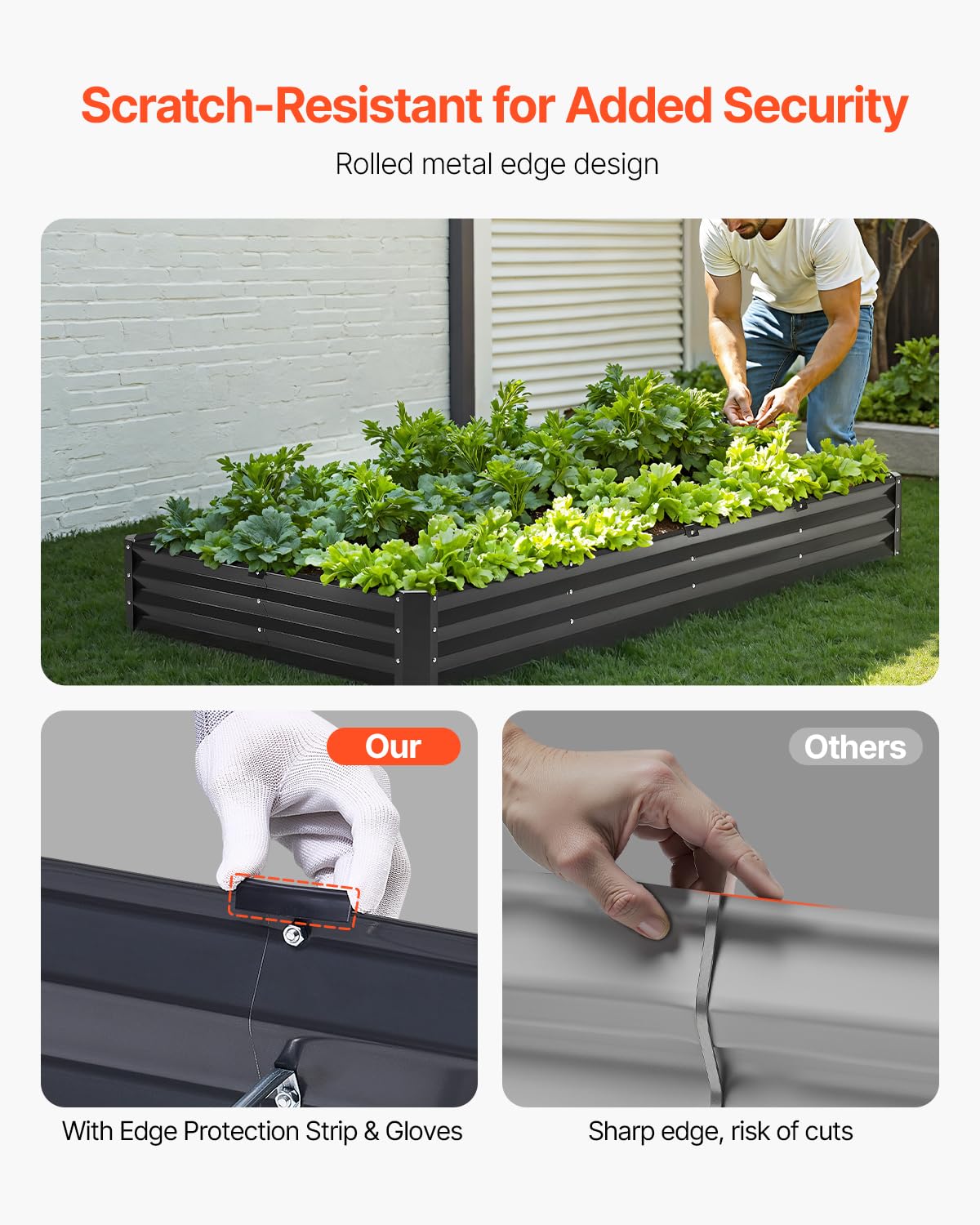 VEVOR Jardinière, 2395x1200x280 mm, Lit de Jardin Surélevé Métal Galvanisé Bac de Plantation Fond Ouvert pour Cultiver Fleurs Herbes Plantes Succulentes dans Jardin Terrasse Patio Balcon, Gris Foncé
