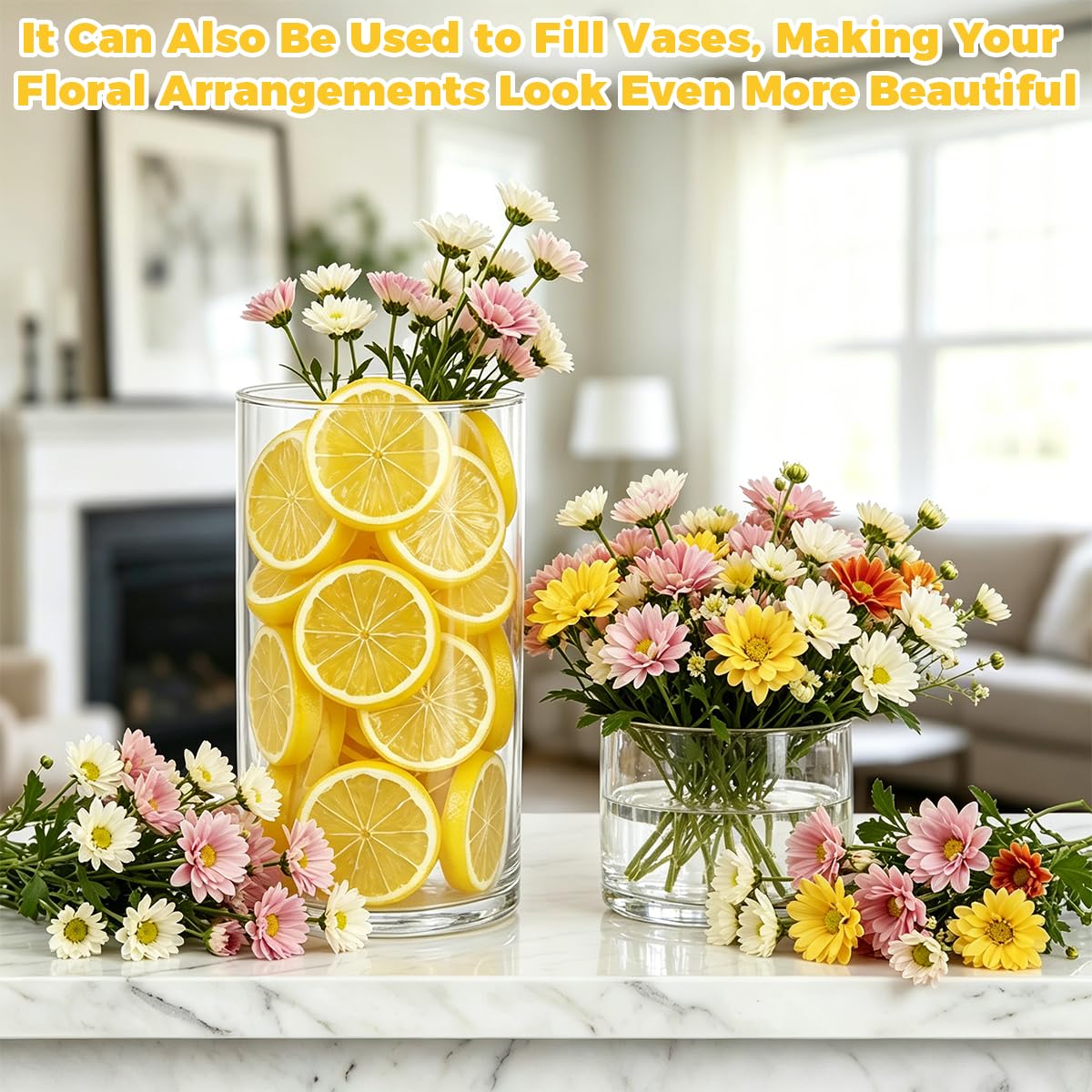 20 Piezas Rodajas de Limón de Plástico Artificiales, 6 cm x 8 mm, Rebanada Falsa del Limón, para Fiesta Cocina Boda Centro Mesa Manualidades DIY Accesorio Fotográfico (Amarillo)