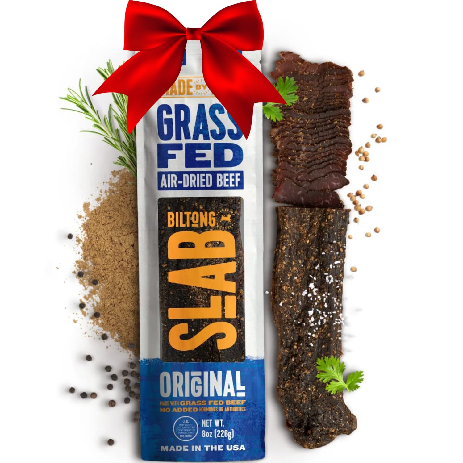 Made by True Original Biltong Slab - Premium Grass-Fed Whole Beef Jerky Slab (8 oz, Pack of 1) - High-Protein Keto Snack, All-Natural & Gluten-Free, Antibiotic-Free, No-Carb - (Uncut Charcuterie Slab)