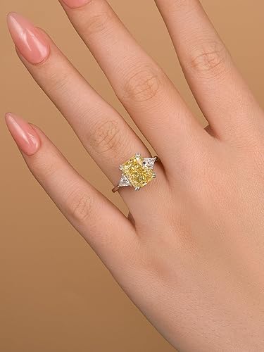 Miniatura 4 de 4.0CT Anillo de compromiso amarillo de corte radiante, rosa, transparente, anillo de compromiso S925 con piedras preciosas de color de 3 piedras