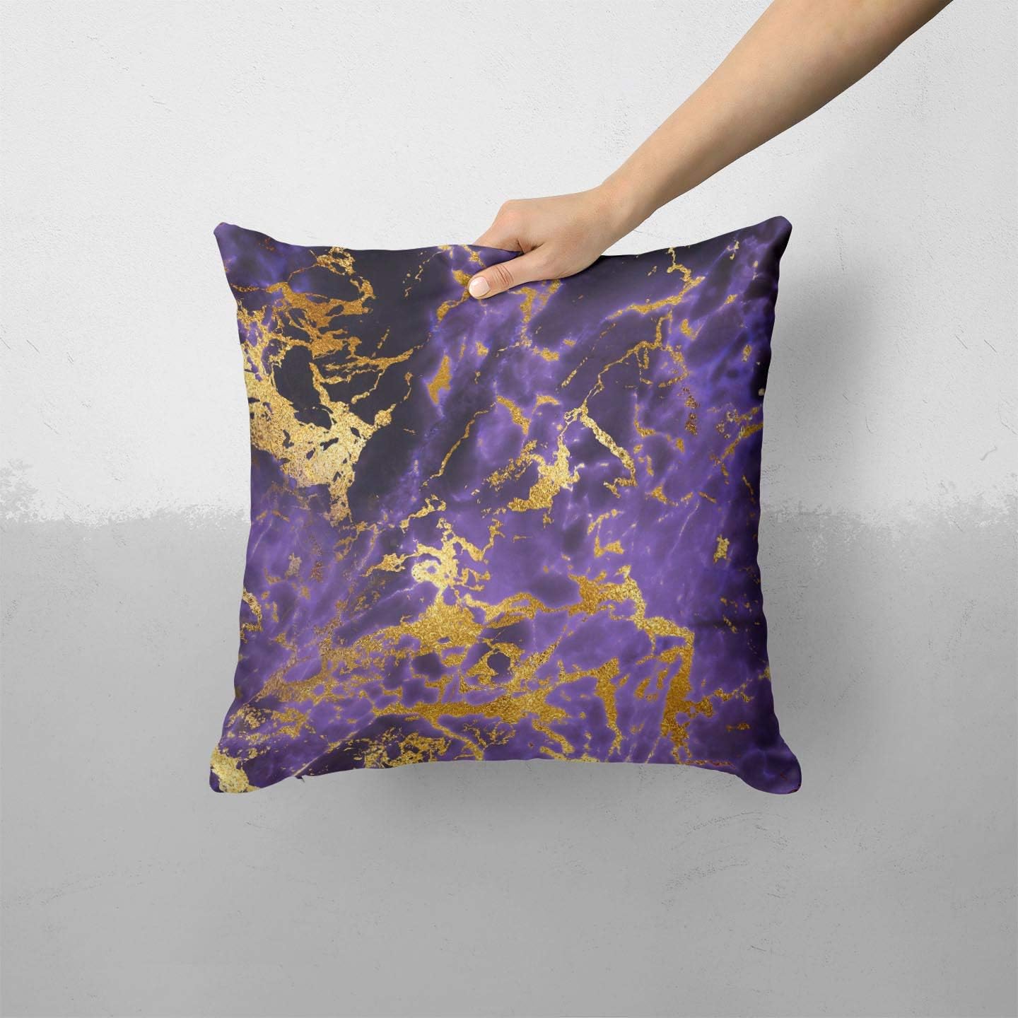 Purple Marble & Digital Gold Foil V4 - Custom Decorative Home Decor Indoor or Outdoor Throw Pillow Cover Plus Cushion Set for Sofa, Bed or Couch (Pillow CASE Cover Plus Cushion)