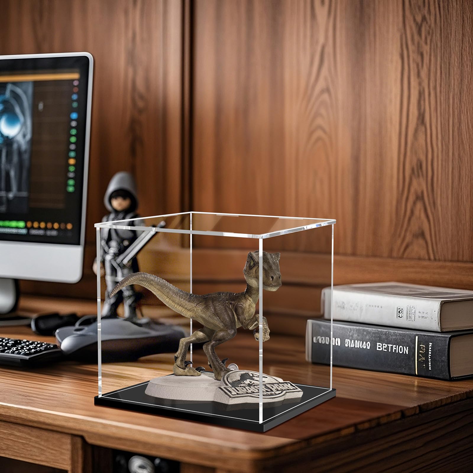 JUJOMAT Vitrina de acrílico Expositor Caja Vitrina de acrílico transparente con base negra Caja de exhibición para figuras Juguetes coleccionables 25*15*30cm