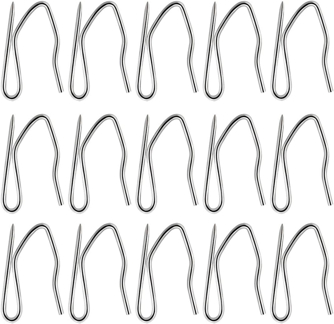 Nydotd58 Pcs Metal Curtain Hooks, Silver Rustproof Stainless Steel Plated Nickel Hooks Heavy-Duty Offset Pin-On Drapery Hooks for Window Curtain, Door Curtain and Shower Curtain(1.2 x 1)