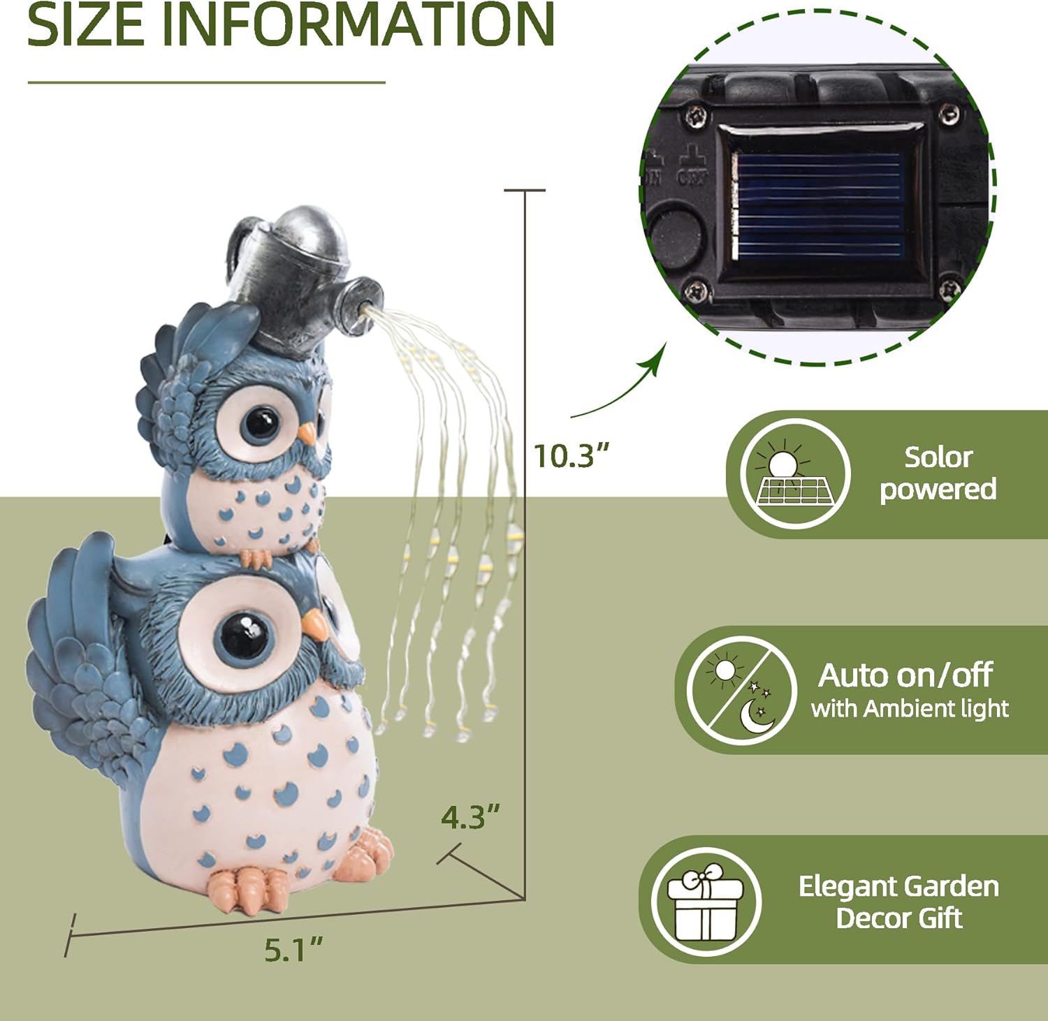 Solar Garden Statues Outdoor Decor, Watering Owl Statue Garden Decor, Resin Yard Decorations Outdoor for Patio, Porch, Balcony, Lawn Ornaments, House Warming Birthday Gifts for Mom Women Grandma - Image 4