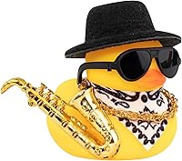 Vista 16 de wonuu Pato de goma para automóvil, decoración de pato amarillo con sombrero de sol, collar, gafas de sol para decoración de tablero de automóvil