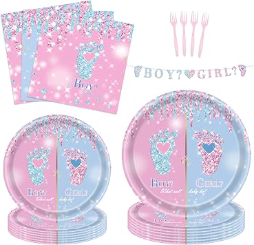 97 Pcs Gender Reveal Party Decorations, for Baby Gender Reveal Decor Party Supplies Boy or Girl Baby Shower Revelation, Serves 24 Guests HX0039 Blue,silver