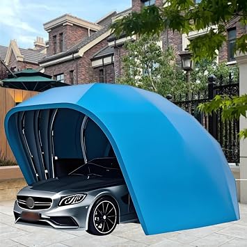 Semi-Automatic Retractable Garage, Stainless Steel Outdoor Folding Carport with Sunshade Sheets Retractable, Portable Car Tent for Parking Lot, Yard, Garden,Blue,6.4 * 2.8 * 2.65m