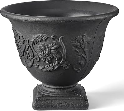 ARBORA 16" Provence Urn Polyresin Indoor and Outdoor Planter with Black Finish - Durable, Weatherproof, Lightweight, Large Plant Pot for Patio, Garden, Deck, Entryway