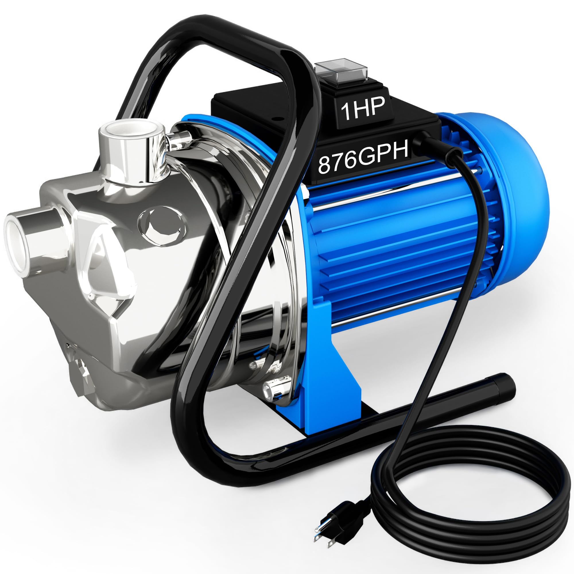 FOTING Shallow Well Pump with key specifications: Max Suction Lift 26FT, Max Height 125FT, Protection Type IPX4, Overheat Protection.