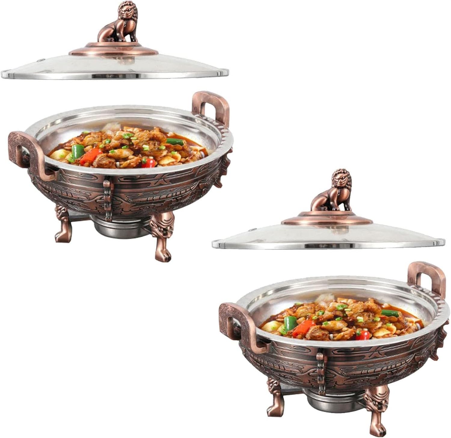Red Bronze Chafing Dishes & Food WarmersSet for Kitchen Party Buffet Round Chafer Catering Server with Food Pan and Fuel Holders,4 Pack