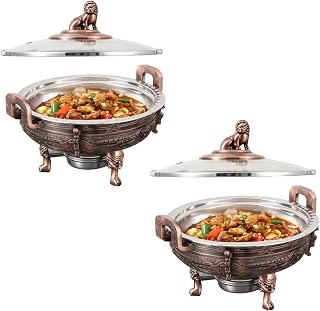Red Bronze Chafing Dishes & Food Warmers,Set for Kitchen Party Buffet Round Chafer Catering Server with Food Pan and Fuel Holders，2 Pack