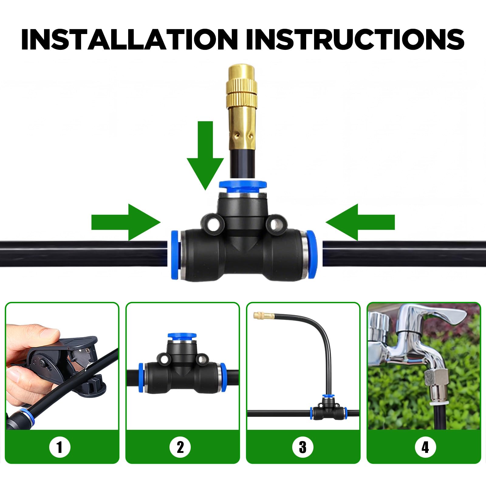 DEMORA Kit de riego automático por goteo de 66 pies, manguera de riego flexible con múltiples cabezales de aspersor, sistema de nebulización para jardín, patio, plantas al aire libre, invernadero