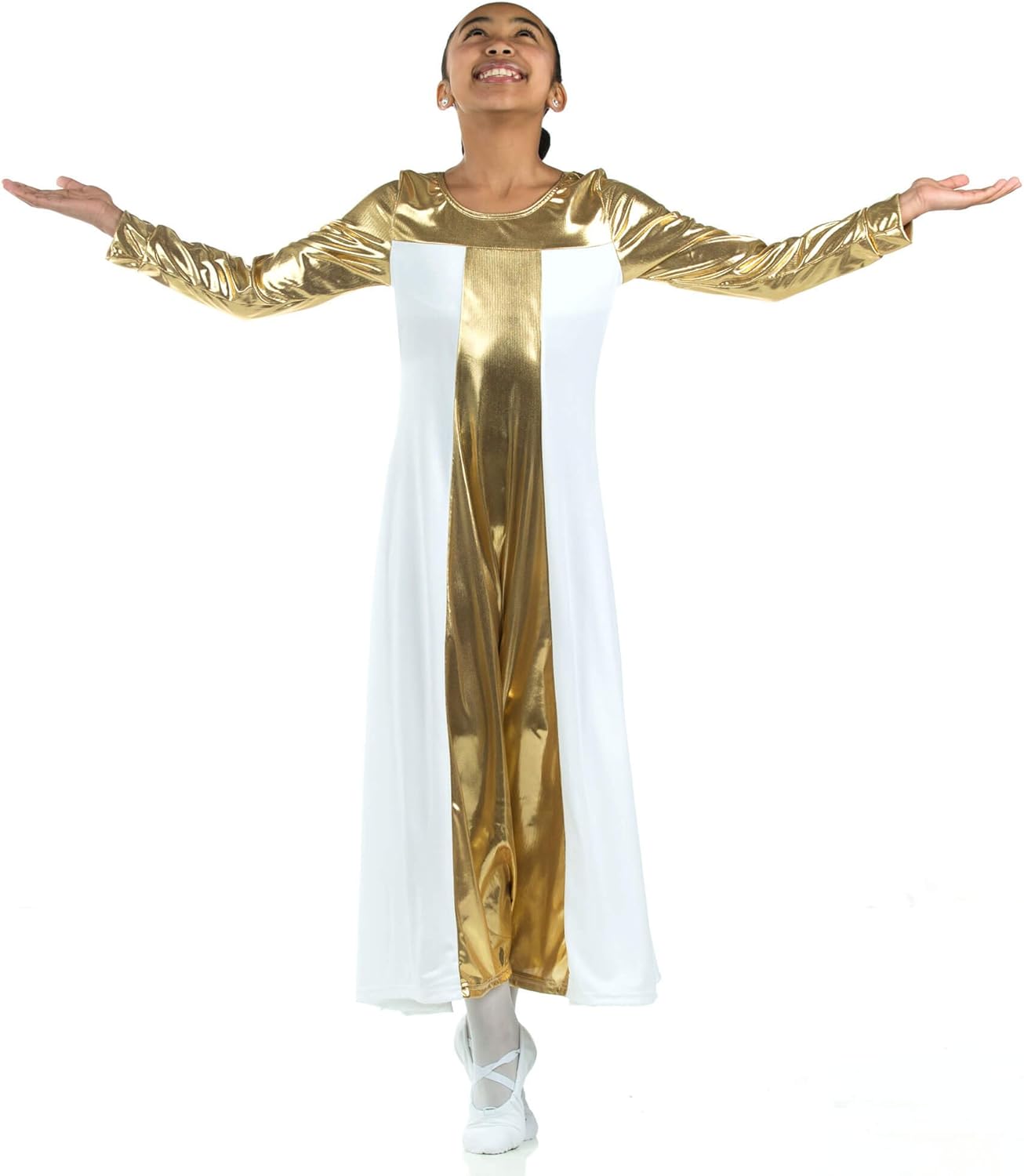 Danzcue Girls Metallic Color Block Long Sleeve Praise Dance Dress : Clothing, Shoes & Jewelry
