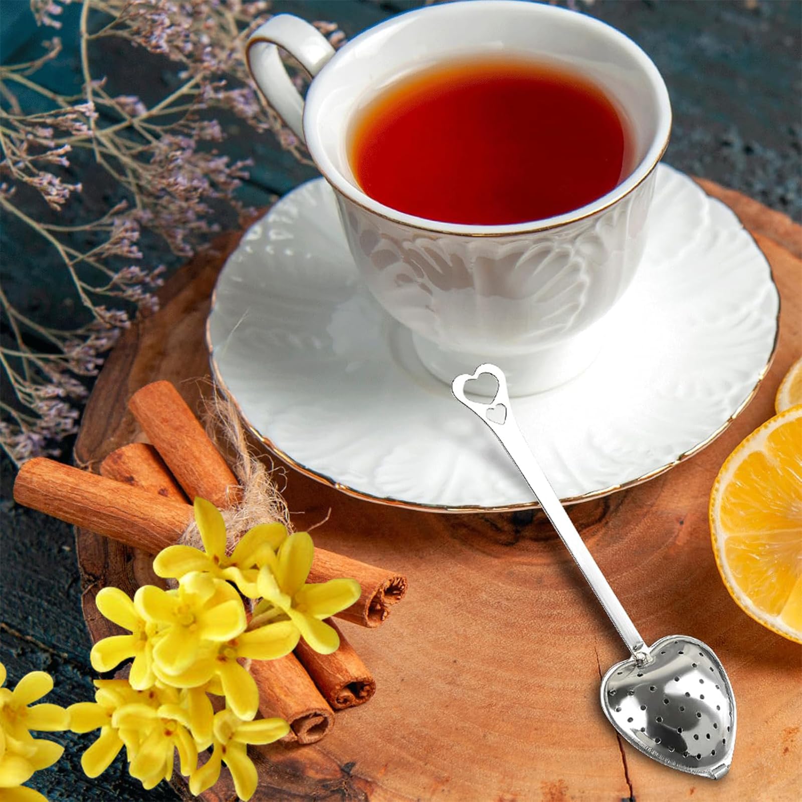 10 Infusori Per Tè A Forma Di Cuore - Acciaio Inox 304 | Con Manico E Catena | Per Teiere E Tazze - Foto 2